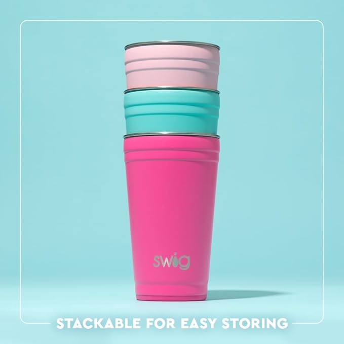 Swig Life 24oz Party Cup, Stackable Insulated Travel Coffee Tumbler with EZ Slider Lid, Cup Holder Friendly Travel, Stainless Steel 24 oz Tumbler, Reusable Mug (Giddy Up)
