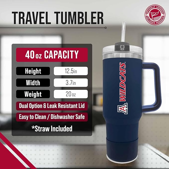 Campus Colors College & University 40 oz Travel Tumbler With Handle - Dual Option Lid With Straw - Vacuum Insulated Stainless Steel (Creighton Bluejays - Royal)