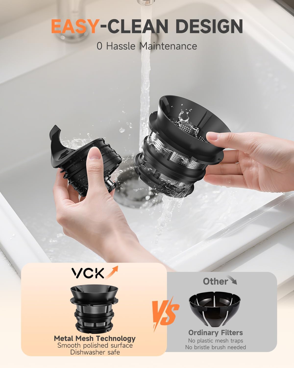 VCK Cold Press Juicer - Large 5.12" Feed Chute, Easy to Clean, Slow Masticating for Nutrient Retention, Quiet 250W Motor, High Juice Yield, Leakproof - Fruits, Vegetables & Leafy Greens