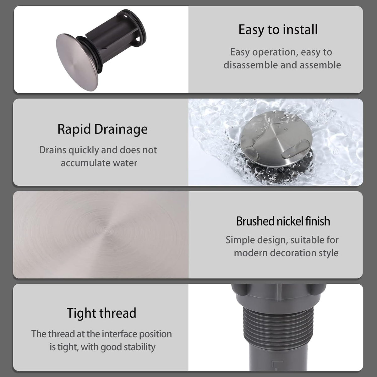ARCORA Bathroom Sink Drain with Overflow 2 Pack, Brushed Nickel Pop Up Drain Stopper Vanity Vessel Sink Clicker Drain Stopper