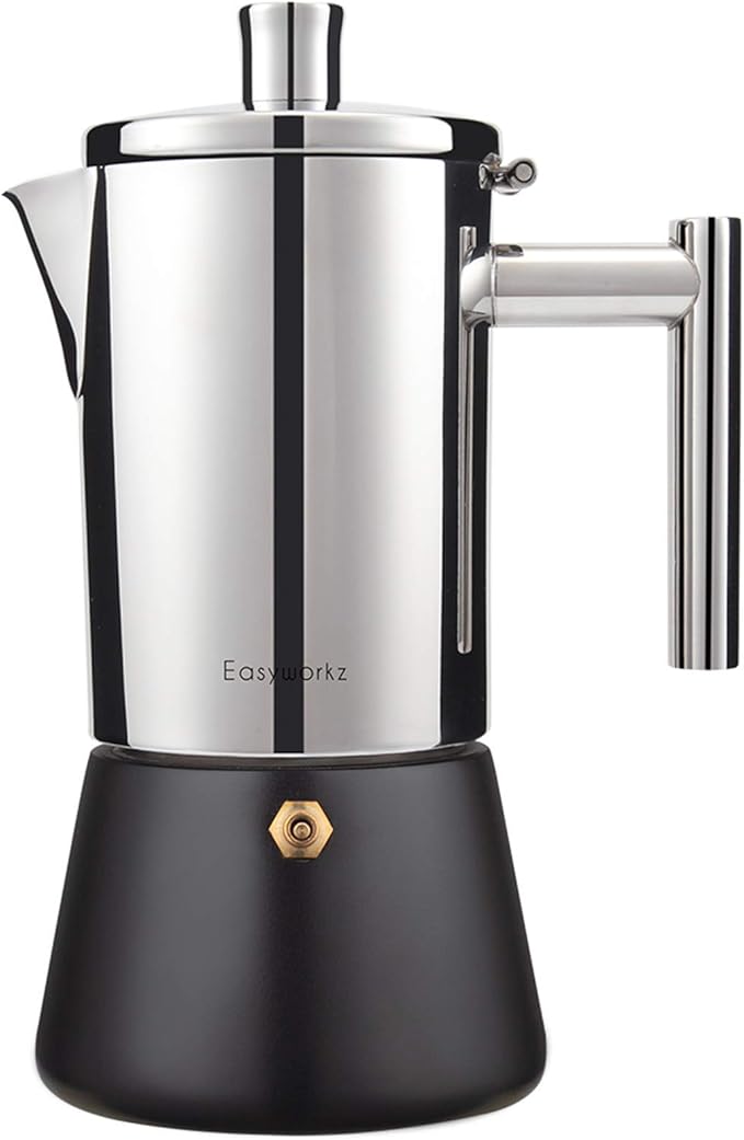 Easyworkz Diego Stovetop Espresso Maker Stainless Steel Italian Coffee Machine Maker 6Cup 10 oz Moka Pot Induction Espresso Pot