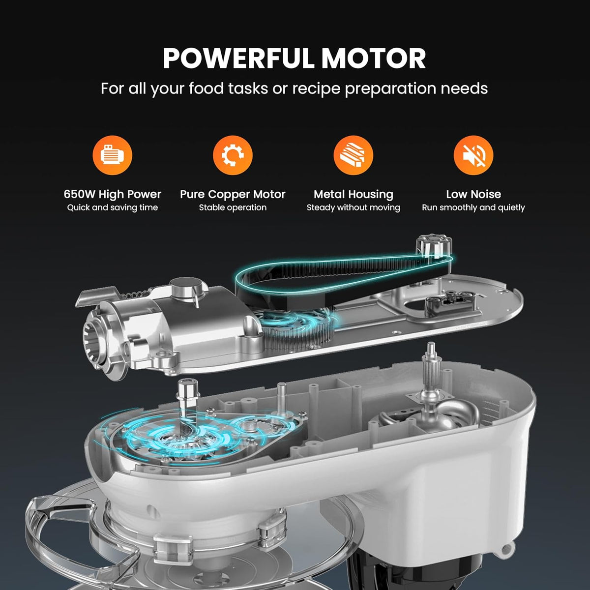 VIVOHOME 3 in 1 Multifunctional Stand Mixer with 6 Quart Stainless Steel Bowl, 650W 6 Speed Tilt-Head Meat Grinder, Juice Blender, Silver