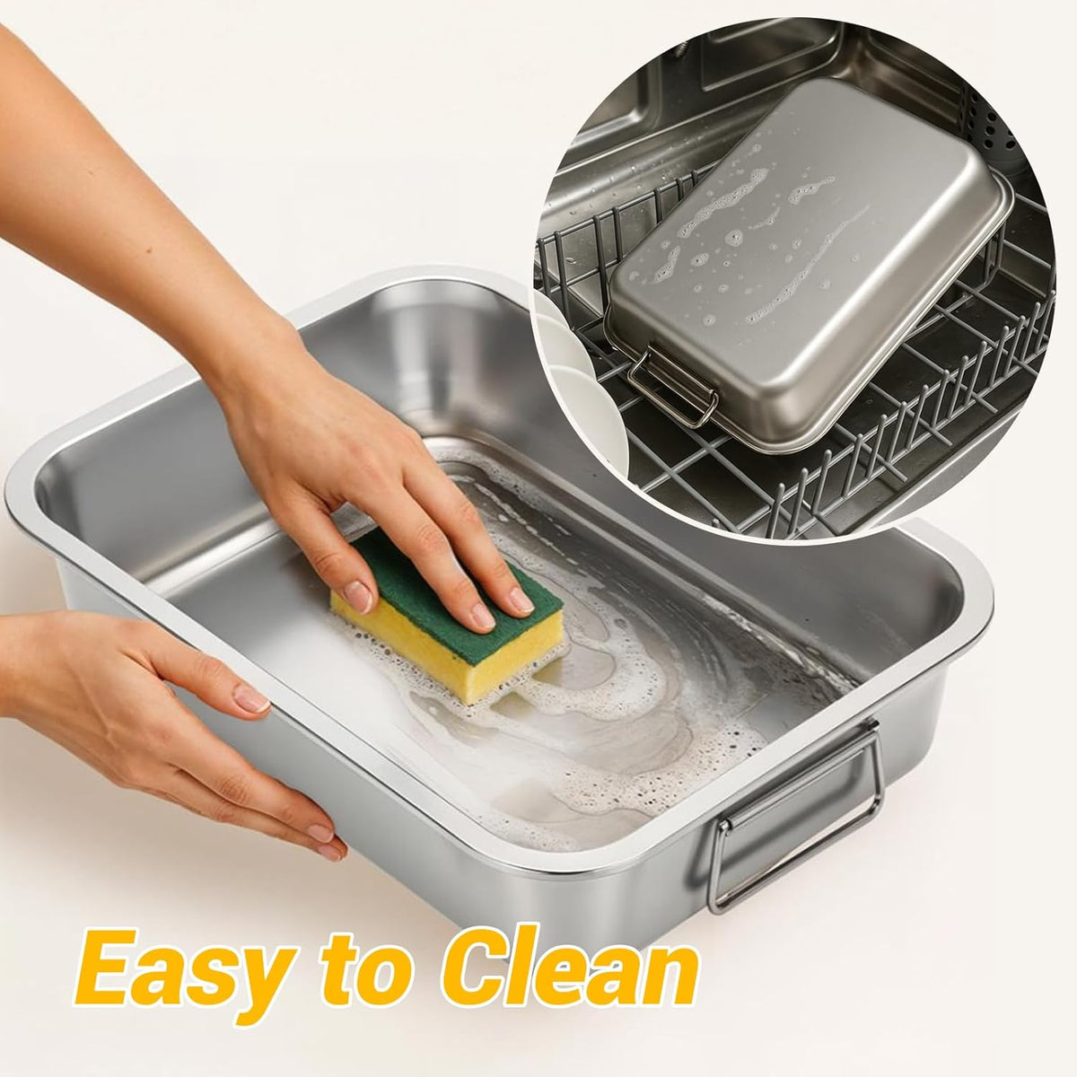 Tifanso Stainless Steel Roasting Pan - Heavy Duty Turkey Roasting Baking Broiler Oven Pan with Rack and Handle for Oven, High Sided Easy to Clean Induction Roast Tray for Chicken, Vegetable, Lasagna