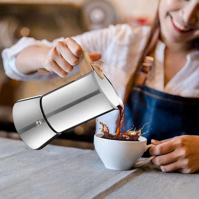 No Coating 12 Cup Moka Pot Thickened 304 Stainless Steel Stovetop Espresso Coffee Maker 600ml 20oz Mocha Percolator Greca Cuban Ideal for Making Rich Authentic Italian Café
