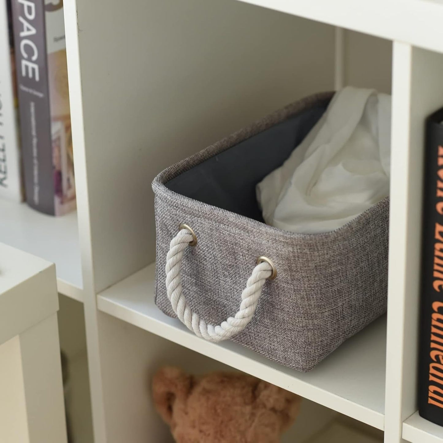 Small Fabric Storage Baskets (6-Pack), Foldable Gift Baskets with Rope Handles for Home & Office Organization