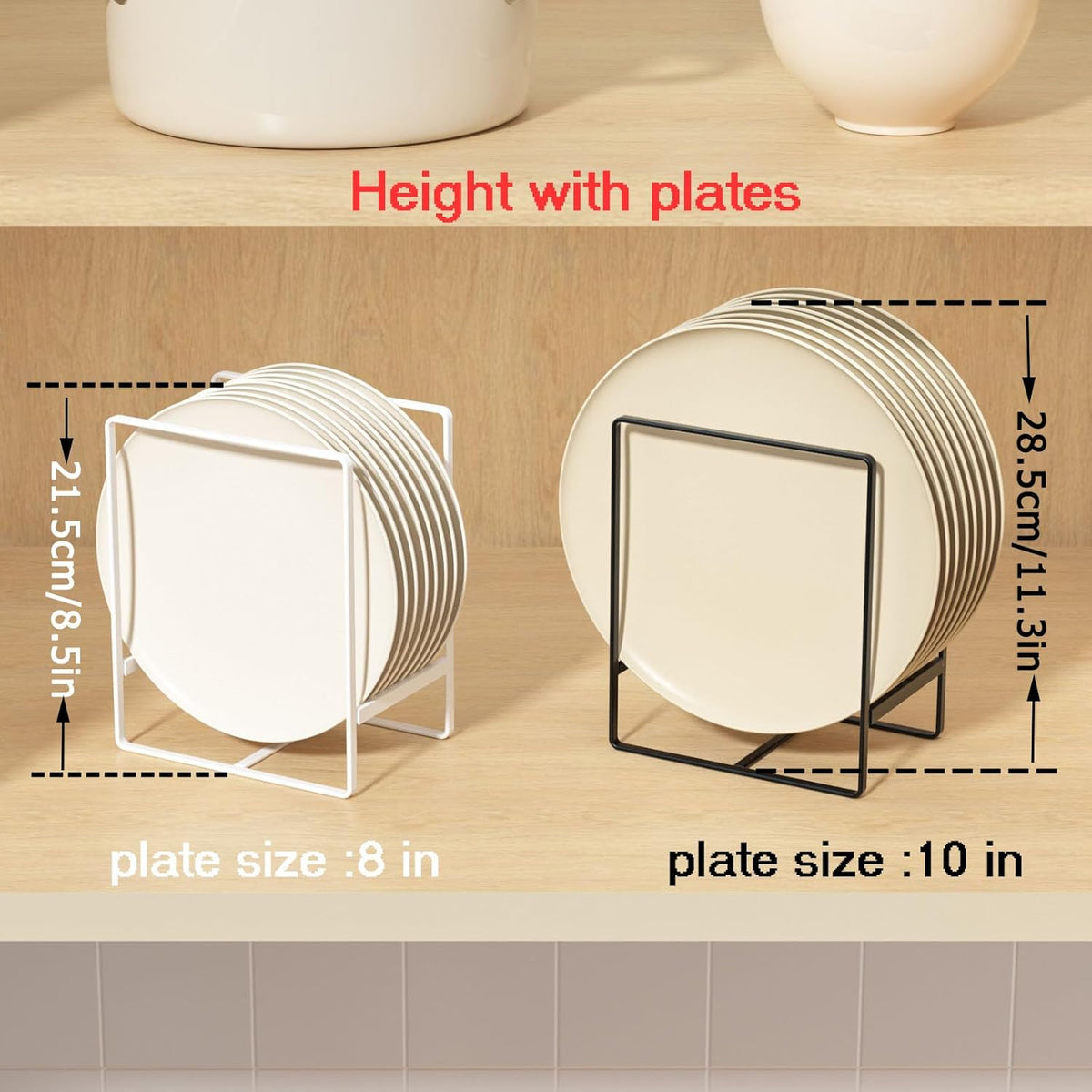Metal Drying Rack, 3 Pack Inside Cabinet Plate Holders Organizers, Upright Dish Racks for Countertop and Cupboard, Large Capacity, Black (20x16x11.5 cm Each)