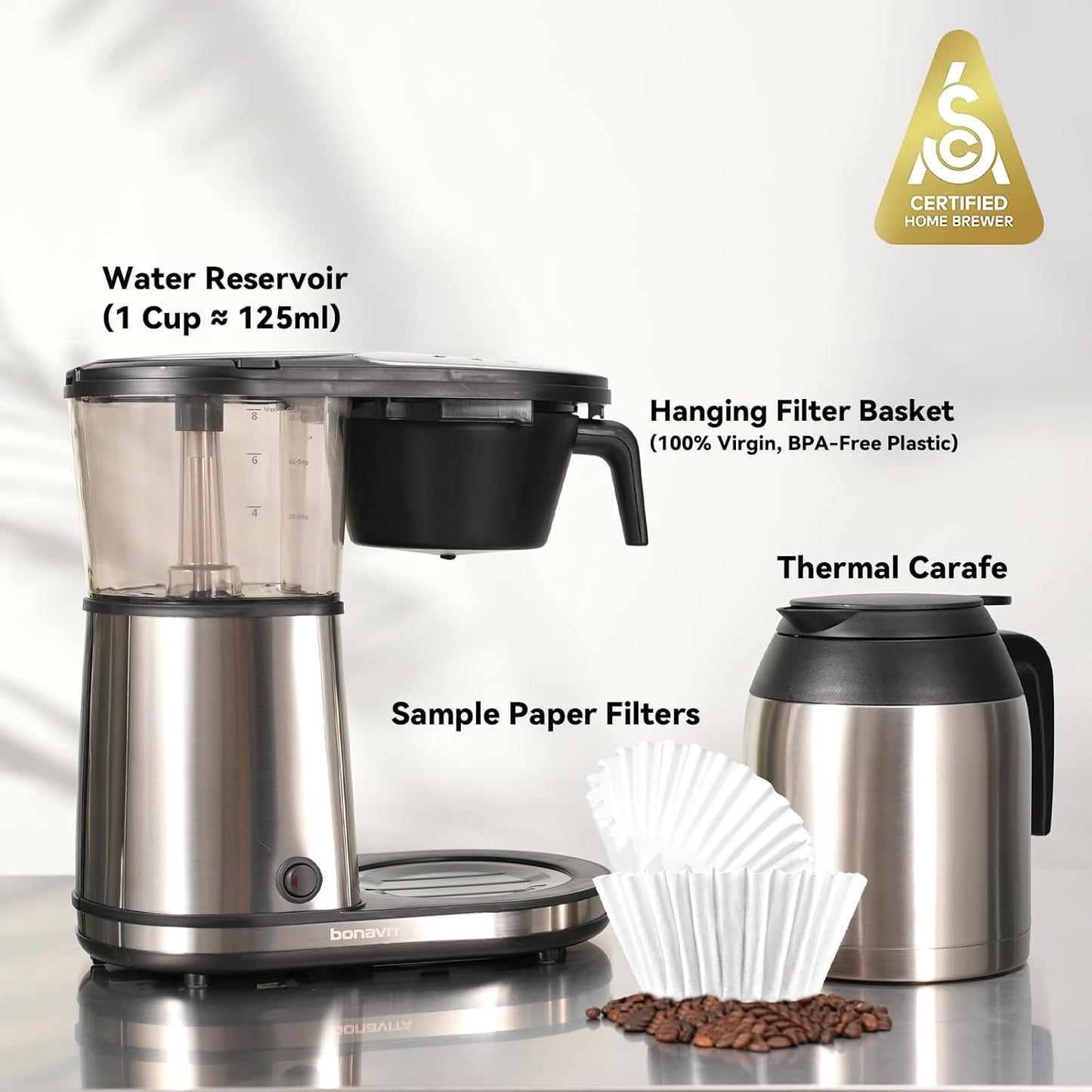 Bonavita 8 Cup Coffee Maker with Thermal Carafe, BV1901TS + Brewista Smart Coffee Scale III for Precision Brewing and Pour-Over Coffee
