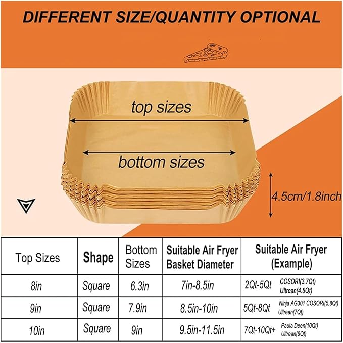Large Air Fryer Disposable Paper Liners Nonstick 23cm Oven Airfryer Parchment Baking Paper ,Compatible For Ninja,Compatible For COSORI ,Grill Cooking Basket(23cm square,300 Pcs)