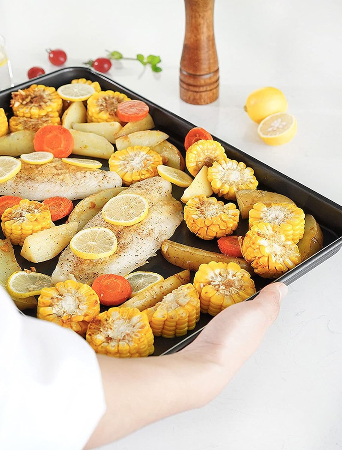 2 Small Baking Sheet 10 x 7.1 Inch (Inner 9.25 X 6.3) Mini Cookie Tray Toaster Oven 1/8 Sheet Pan Nonstick Thicken Heavy Carbon Steel No Warp Non Toxic Magnetic Bakeware