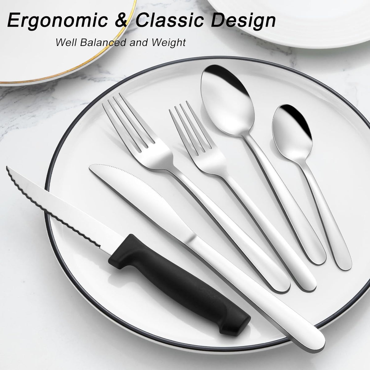 Pleafind 48-Pieces Silverware Set for 8, Flatware Set with Steak Knives, Stainless Steel Cutlery Set, Include Forks Spoons and Knives Set, Dishwasher Safe Utensil Sets for Home Restaurant
