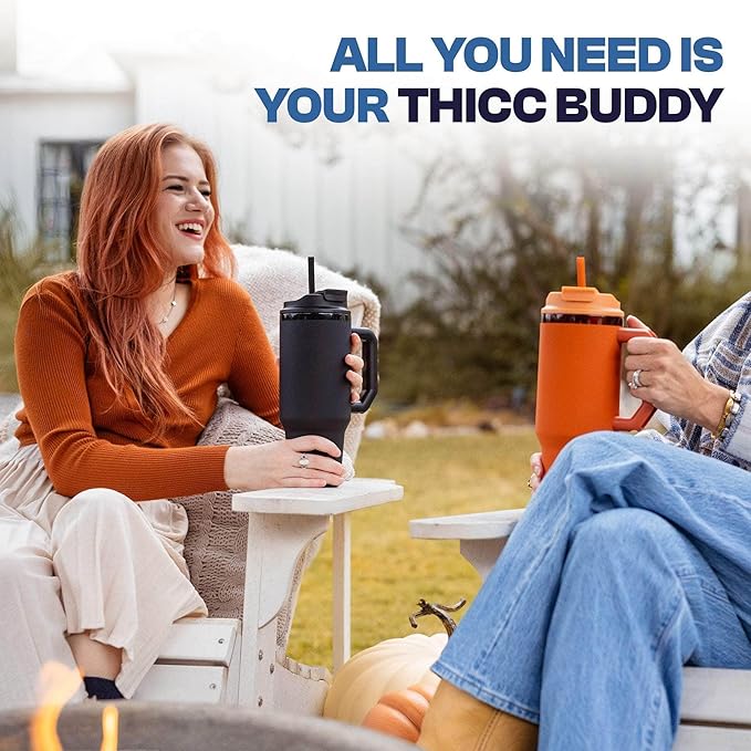 Thicc Buddy - 40 oz Stainless Steel Vacuum Insulated Tumbler with Lid and Straw for Water - Travel Mug Cupholder Friendly - Gifts for Women Men Him Her, Violet Haze