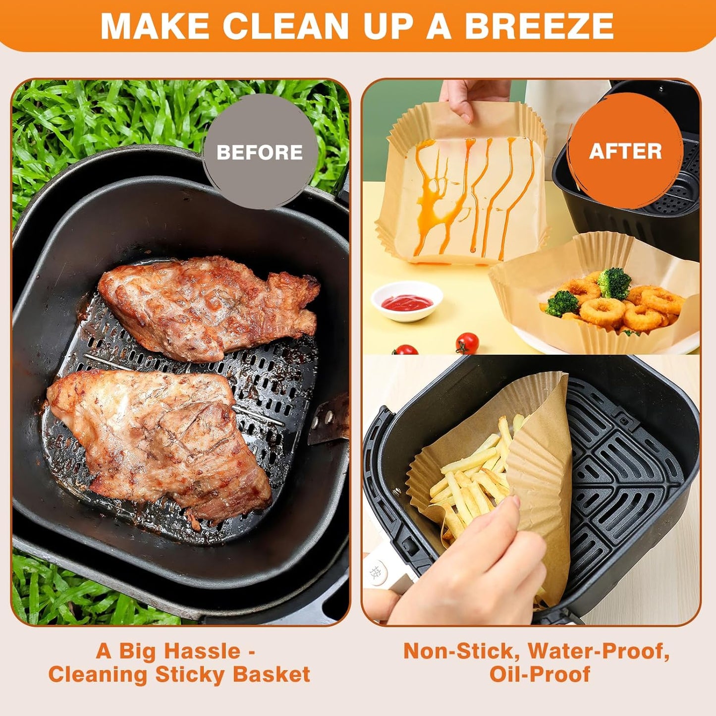 Air Fryer Paper Liners, 50 PCS Air Fryer Liners Disposable, 6.3" Square Parchment Paper Sheets for 2-4 qt Airfryer Basket, Non-stick and Oil Proof Baking Liner for Oven, Pans
