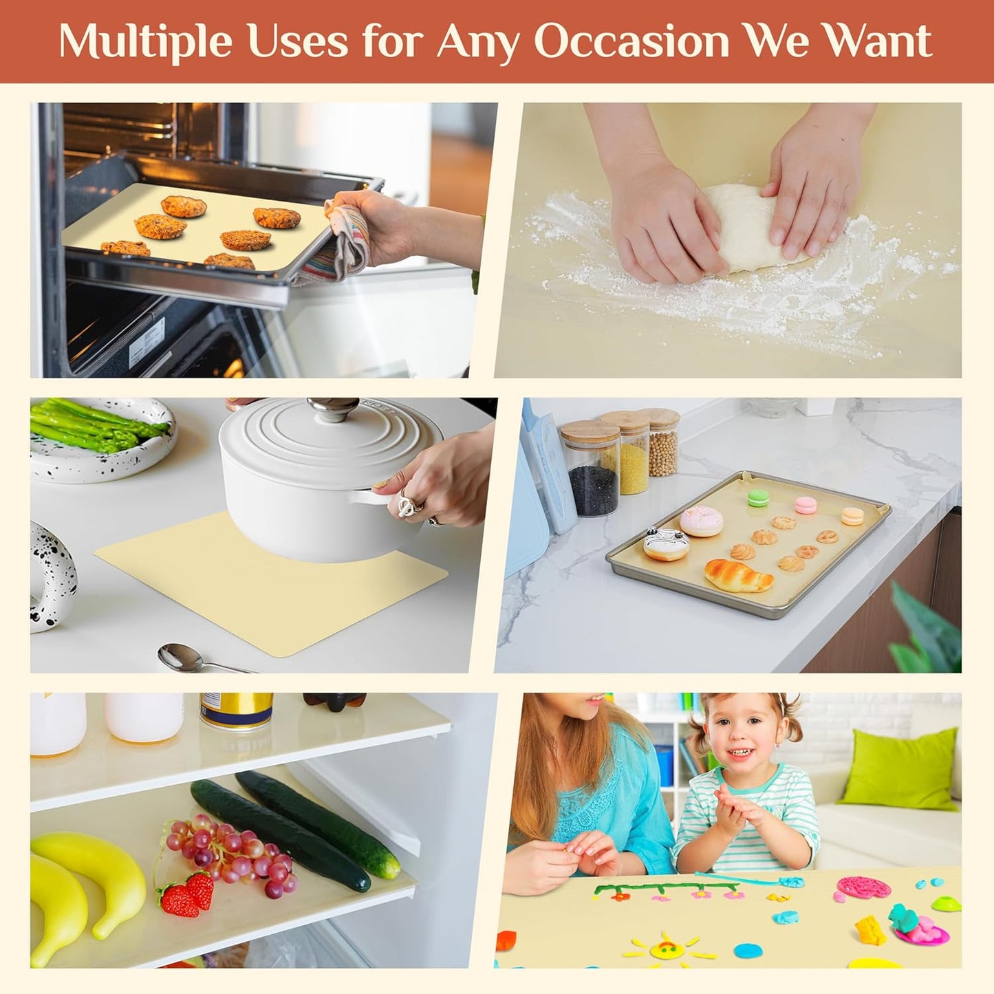 Silicone Baking Mat, 12 IN x 6 FT Free Cutting Baking Sheet,Non-Stick Reusable Dough & Pastry Mat,Non-Slip Silicone Mat Roll for Air Fryer Liner,Freeze Dryer,Oven Baking Pan,Kitchen Counter