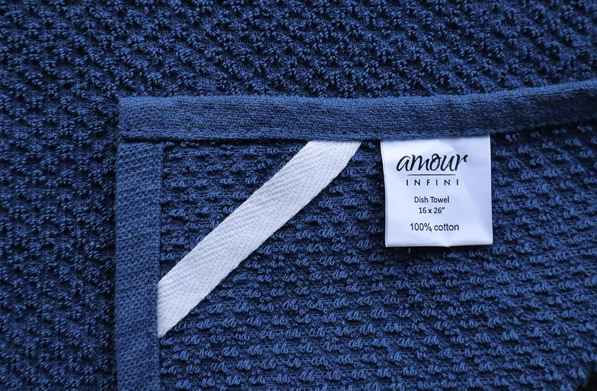 AMOUR INFINI Kitchen Towels Pack of 4 - Absorbent, Quick Drying Premium Cotton Tea Towel - Kitchen Linens 16x28 Inch Dish Towels with Hanging Loop (Blue)