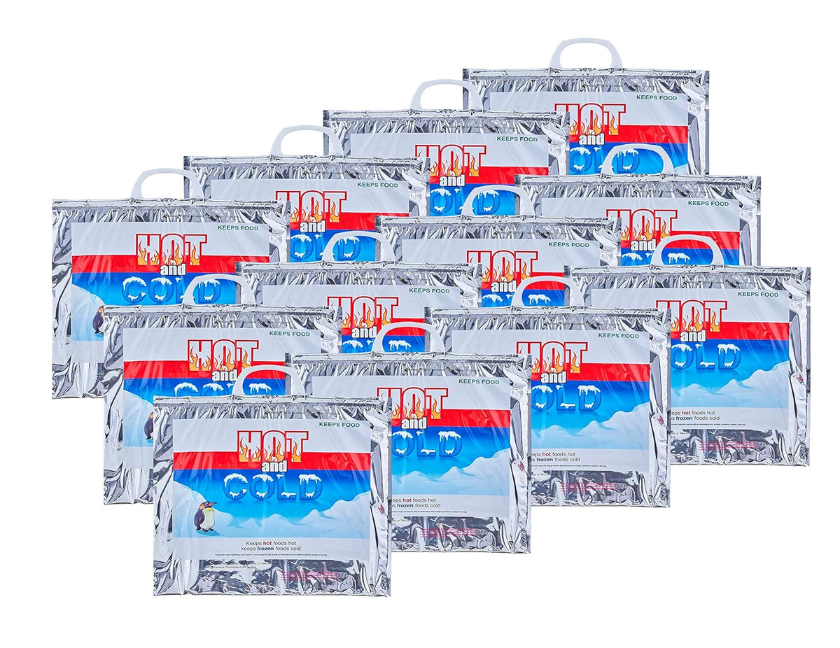 Superio Hot and Cold Insulated Bags for Food Delivery, Grocery Shopping Bags, Food Storage for Hot and Frozen Food for Travel, Disposable Cooler Bag, Reinforced Thermal Lunch Bag (12, 15.5"x13")