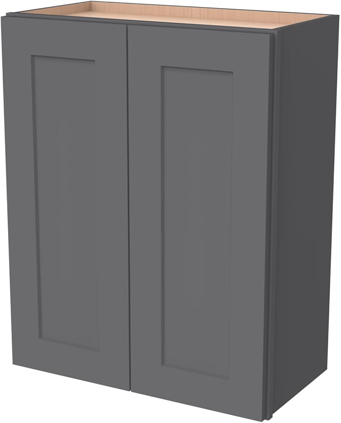 Wall-Mounted Cabinet – Solid Wood Shaker Style Medicine Cabinet with Adjustable Shelves & Soft-Close Doors for Bathroom, Kitchen, and Office Storage (Pebble Gray, 30" W x 12" D x 36" H)