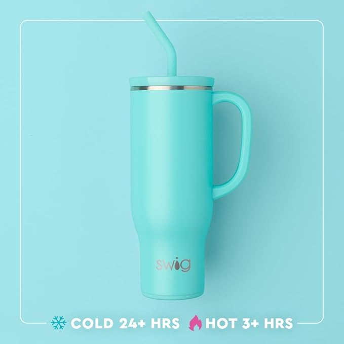 Swig Life 30oz Mega Mug, 30oz Tumbler with Handle and Straw, Large Insulated Tumblers, Cup Holder Friendly Travel Mug, Stainless Steel 30 oz Tumbler, Reusable Insulated Water Bottle (Check Yes)