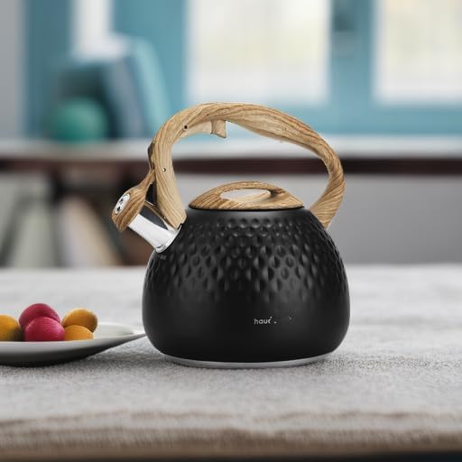 Tea Kettle Stovetop,2.5QT Stainless Steel Whistling Teapot for Stove Top Aesthetic,Portable Water Kettles Camping with Anti-hot Silicone Handle,Suitable for All Heat Sources,Black
