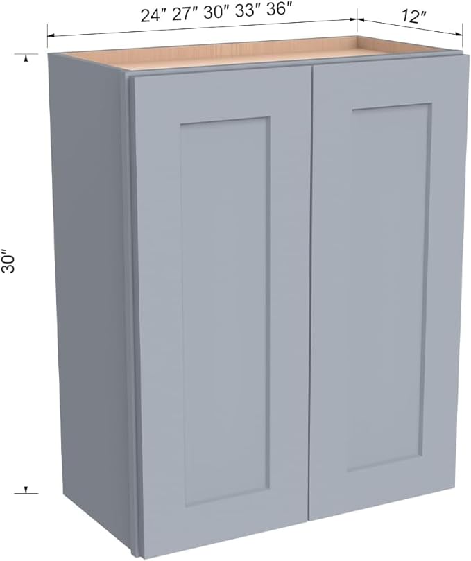 Wall-Mounted Cabinet – Solid Wood Shaker Style Medicine Cabinet with Adjustable Shelves & Soft-Close Doors for Bathroom, Kitchen, and Office Storage (Grey, 42" W x 12" D x 30" H)