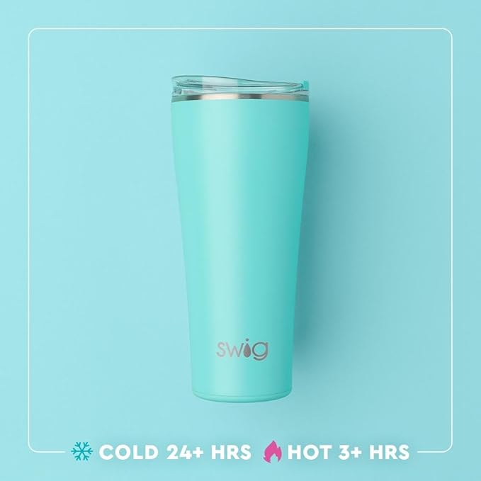 Swig Life 32oz Insulated Tumbler, Travel Coffee Tumbler with Lid, Cup Holder Friendly Travel Coffee Mug, Stainless Steel, 32 oz, Reusable Insulated Mug with Lid (Mystique)