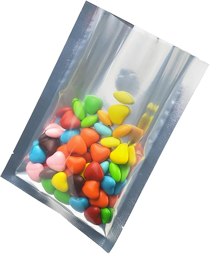 Silver Aluminum Foil Pouch Heat Seal Plastic Open Top Flat Vacuum Packing Mylar Bag Food Small Sample Mylar Storage (200, 7x10cm(2.7x3.9 inch))