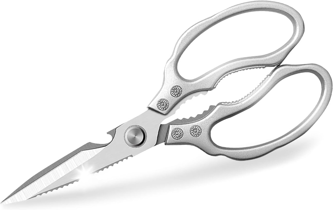 Kitchen Scissors, Heavy Duty Sharp Kitchen Shears Dishwasher Safe, Kitchen Accessories Cooking Shears for Kitchen Meat Chicken Fish Poultry Herb Bread (Silver)