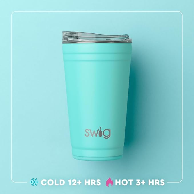 Swig Life 24oz Party Cup, Stackable Insulated Travel Coffee Tumbler with EZ Slider Lid, Cup Holder Friendly, Stainless Steel 24 oz Tumbler, Reusable Coffee Mug (Holy Cow)