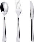 N9R 200PCS Silver Plastic Silverware Disposable Silver Plastic Silverware Cutlery Set, 100 Forks, 50 Spoons, 50 Knives for Party, Birthday, Wedding