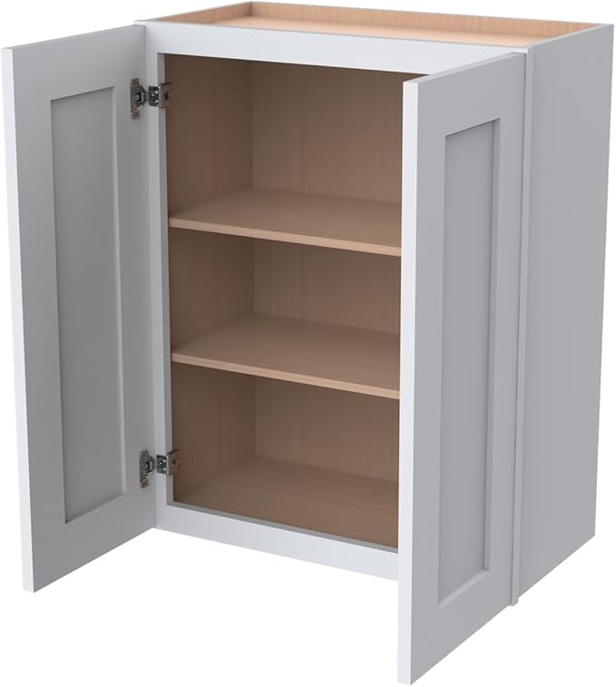 Wall-Mounted Cabinet – Solid Wood Shaker Style Medicine Cabinet with Adjustable Shelves & Soft-Close Doors for Bathroom, Kitchen, and Office Storage (White, 27" W x 12" D x 36" H)