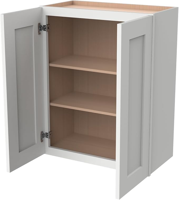 Wall-Mounted Cabinet – Solid Wood Shaker Style Medicine Cabinet with Adjustable Shelves & Soft-Close Doors for Bathroom, Kitchen, and Office Storage (Origami White, 42" W x 12" D x 30" H)
