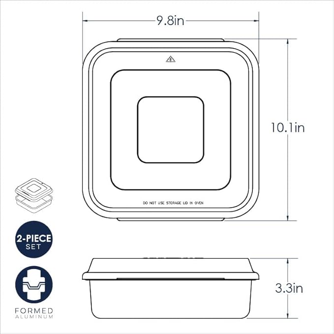 Nordic Ware Natural Aluminum Commercial Square Cake Pan with Lid, Exterior 9.88 x 9.88 Inches