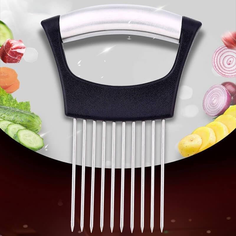 Onion Slice Holder, 2025 Upgraded Stainless Steel Onion Holder for Slicing Lemon Slicer Vegetable Cutter, Kitchen Chopper Slicing Assistant Tool for Meat, Onion, Potato, Tomato (1, A)