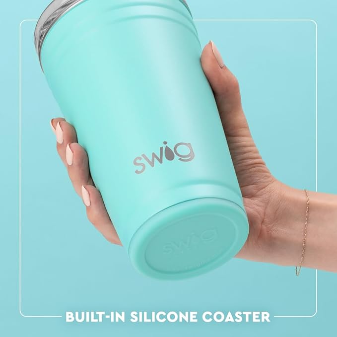 Swig Life 24oz Party Cup, Stackable Insulated Travel Coffee Tumbler with EZ Slider Lid, Cup Holder Friendly Travel, Stainless Steel 24 oz Tumbler, Reusable Mug (Mr Claus)