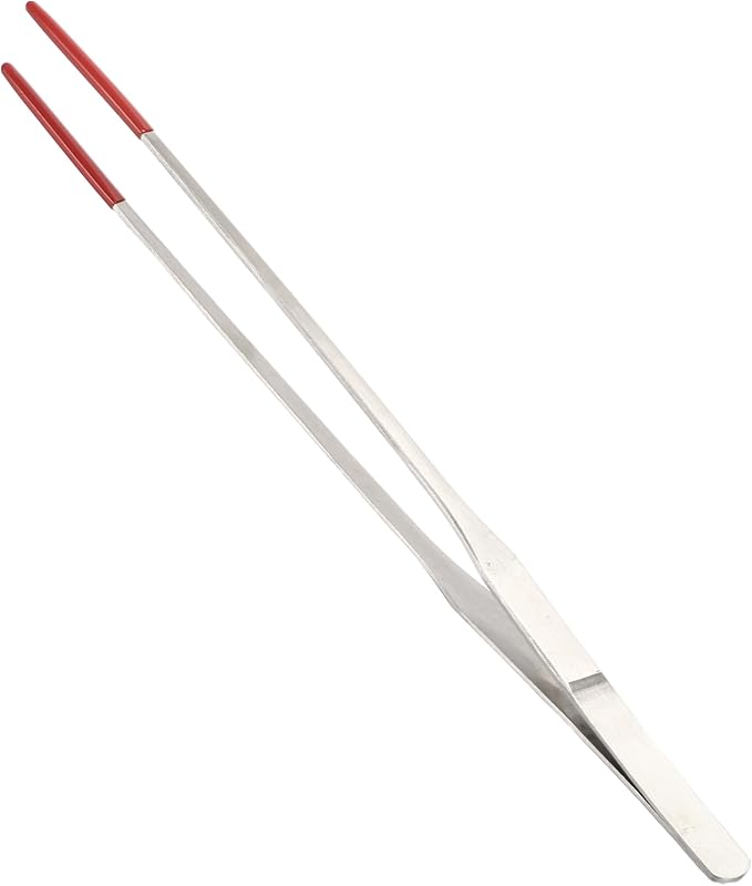 Reptile Feeding Tongs, Stainless Steel Lizard Feeding Tongs, Aquarium Straight Feeding Tweezers for Reptiles with Rubber Tip, Terrarium Feeding Tongs for Gecko, 10.63" Length, Red