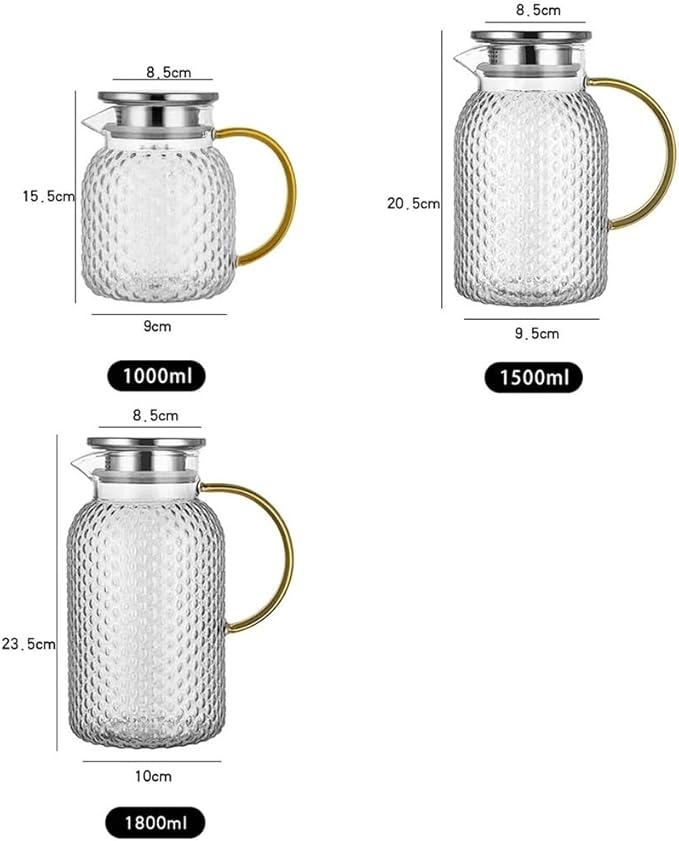 iced Tea Pitcher Glass Water Pitcher with Filter Lid and Pouring Spout Heat Resistant Glass Carafe for Hot Cold Beverages Homemade Ice Tea Bottle Juice Jug(1L)