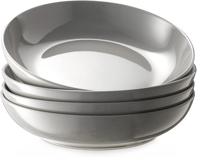 Y YHY 8.6" Vivid Gray Pasta, Salad & Soup Serving Bowls Set of 4, 32oz Large Ceramic, Microwave, Oven & Dishwasher Safe, Sturdy Porcelain Perfect for Daily Dining, Family Gatherings, Parties & Gifts