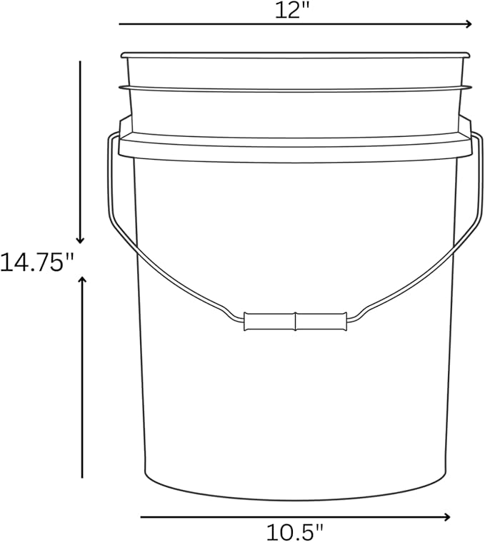 House Naturals 5 Gallon Premium HPDE Plastic Bucket - Made in USA Food Grade Storage Container, BPA Free All Purpose Pail (5, Black)