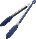 Heat Resistant Silicone Kitchen Tong: U-Taste 9 inch 480ºF Hot Proof Cooking Tong with Firm Sealed Non Stick Rubber Tips & Silicon Coated Steel Handle & Smooth Locking for Serving Grill(Midnight Blue)