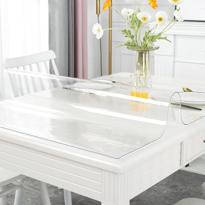 Warmstar Clear Table Cover Protector 40 x 120 Inch,1.5mm Thick Plastic Table Cover Rectangle,PVC Clear Table Protector,Desk Protector Mat for Kitchen, Dresser, Writing Desk，Dining Room Table