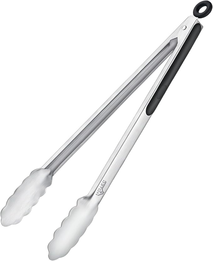 Hotec Stainless Steel Kitchen Tongs, 16 Inch Extra Long Locking Metal Food Tongs for Cooking, Serving, BBQ, Grill Non-Slip Grip