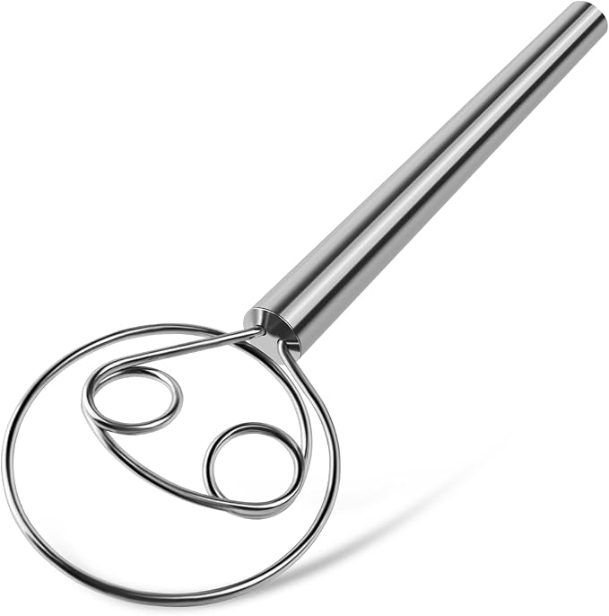 TEEVEA Danish Dough Whisk Stainless Steel Hook Dutch Bread Mixer for Sourdough Baking Tools