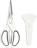 Kitchen Scissors with Magnetic Holder Heavy Duty Magnetic Scissors for Fridge, Kitchen Shears Magnet Sheath Set for Food Meat Pizza Herb Vegetables, White