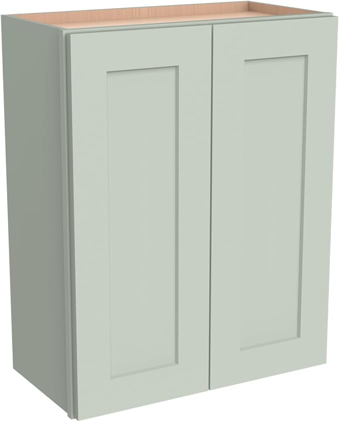Wall-Mounted Cabinet – Solid Wood Shaker Style Medicine Cabinet with Adjustable Shelves & Soft-Close Doors for Bathroom, Kitchen, and Office Storage (Jade Green, 24" W x 12" D x 36" H)