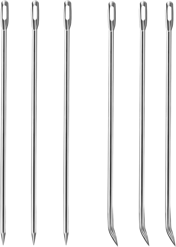 Ofargo Meat Trussing Needles, Roasting Trussing Needles for Lacing Roast Turkey, Chicken, Pork Skin, Whole Hog, Lamb, and Rotisserie Pig; 3pcs Curved Needles and 3pcs Straight Needles; 6pcs in All