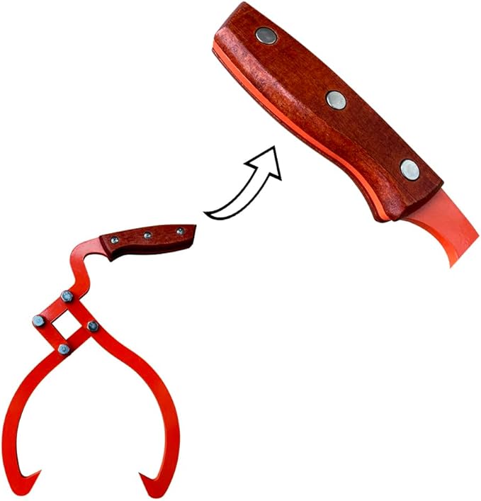 Wood Handle 2 Claw Skidding Tongs Non-Slip Grip, Log Lifting, Handling, Dragging & Carrying Tool (12 in)
