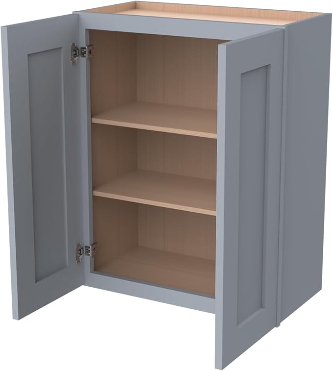 Wall-Mounted Cabinet – Solid Wood Shaker Style Medicine Cabinet with Adjustable Shelves & Soft-Close Doors for Bathroom, Kitchen, and Office Storage (Grey, 42" W x 12" D x 36" H)