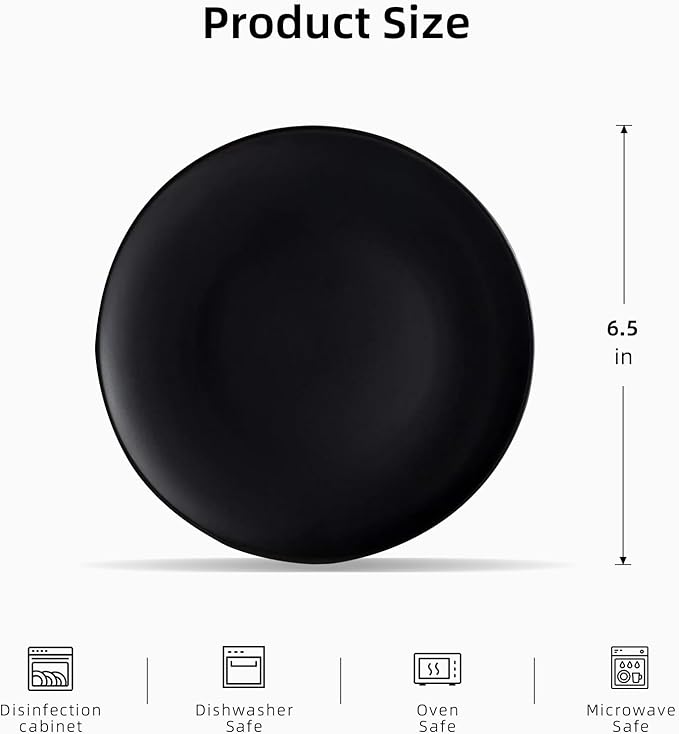 Stoneware Coupe Commercial Grade Dinnerware, Matte Black Plate 6.5", Case of 36