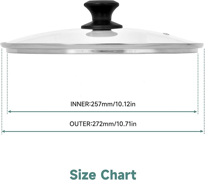 10.25 In Glass Lid for Frying Pan, Tempered Replacement Cover for All 10.25 inches Cookware for Skillets, Round Cast Iron, Cast Aluminium, Stainless Steel Pans &Pots