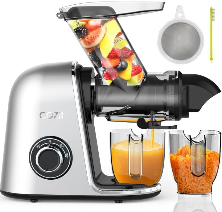 COZII Cold Press Juicer Machines,Slow Masticating Juicer Extractor Soft/hard Mode, 3.6" Large Feed Chute For Vegetable and Fruit, Easy to Clean Juicer, Quiet Motor, High Juice Yield
