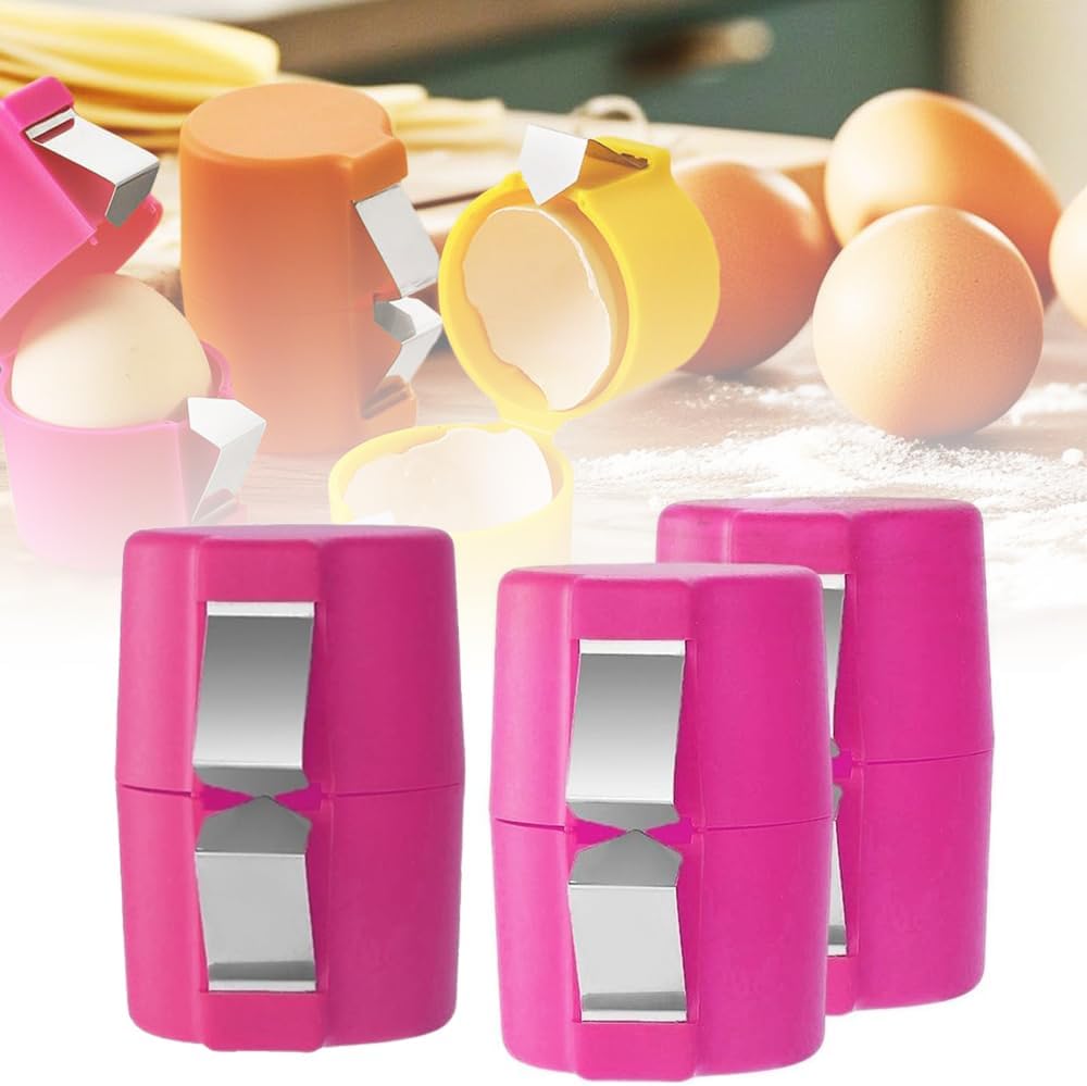 Egg Shell Opener Remover, Eggs Peeler Separator for Boiled and Raw Eggs, Stainless Steel Eggshell Cutter Kitchen Tools for Cooking and Breakfast Prep (Pink, 3 Pcs)